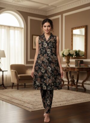 Co-ord Set - Black with Golden Print